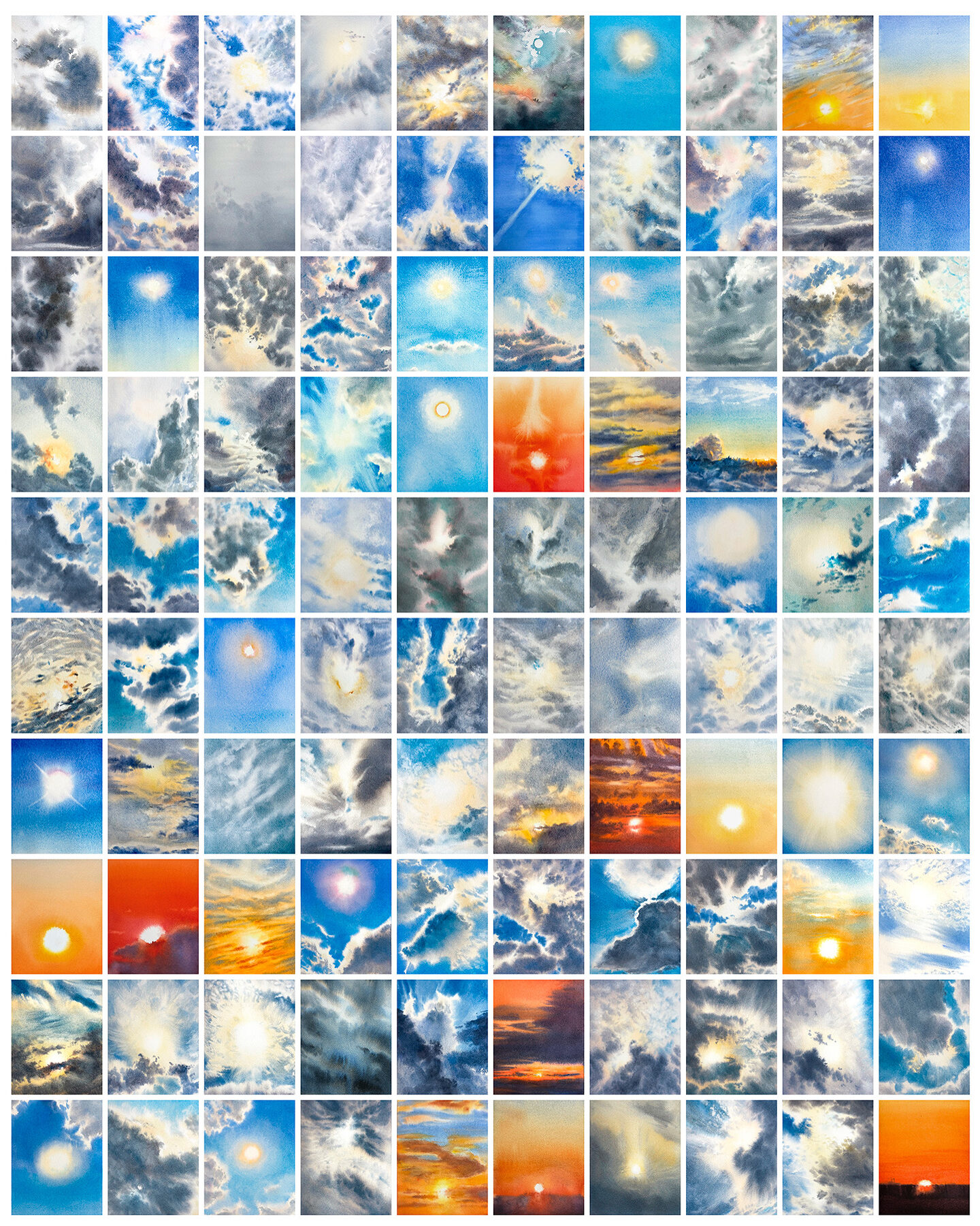 Montage av alla 100 solbilder från projektet 100 dagar av sol.