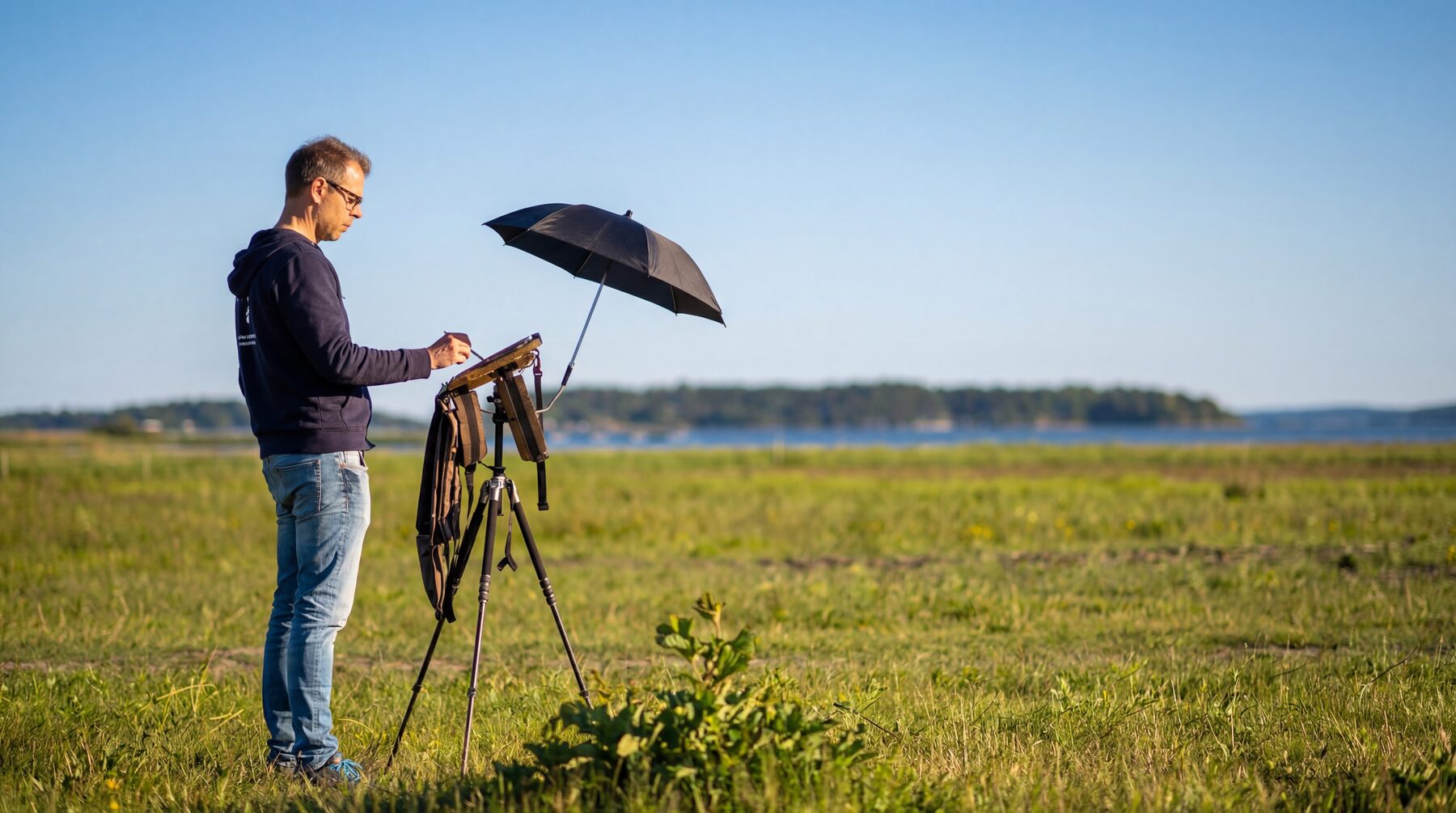 Ola Gustafsson målar ute i Sandemar.